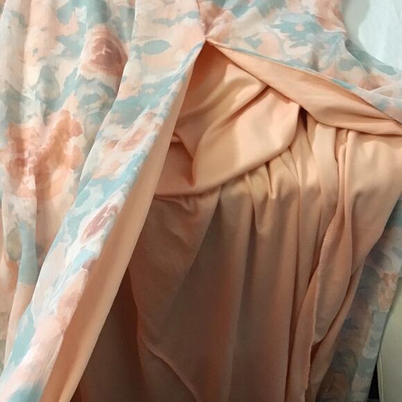 LULU'S L Exceptional Sweetness Peach Floral Chiffon Pleated Maxi Dress NEW B27 - Picture 11 of 11